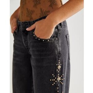 NWT new Free People Cooper jeans Studded black Boyfriend jeans 25